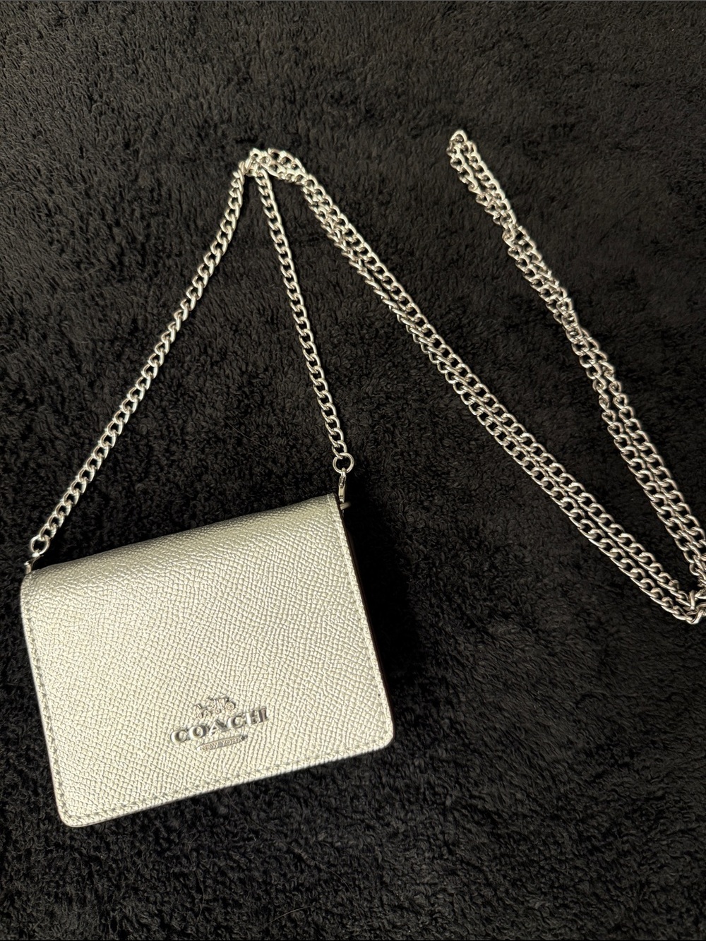 Coach Silver Metallic Micro Crossbody Wallet